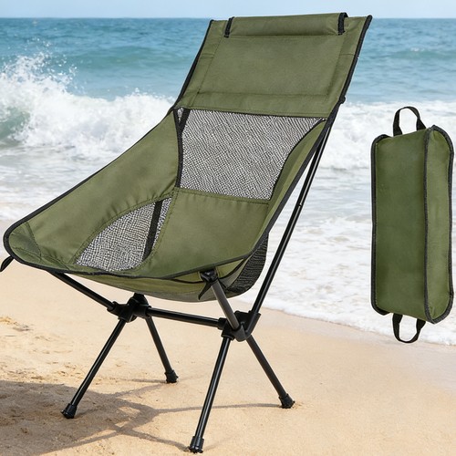 High back camping chair with - back,